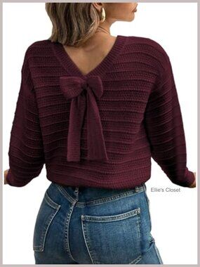 Womens Bow Sweater Pullover Knit Top Long Sleeve Fall Outfit